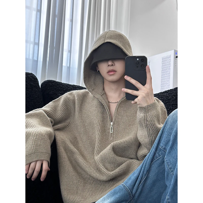 

Men's Hooded Knitted Sweater Jaet f Zip Casual Spring Autumn Loose Fit Comfortable Soft Polyester Nylon Blend