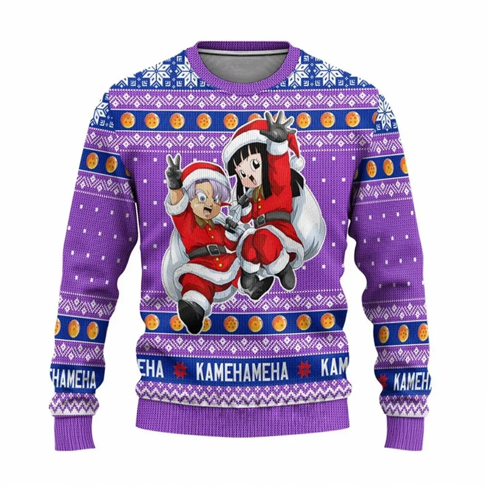 2026 Japanese Anime Dragon Ball 3D Christmas Round Neck Hoodie Men Women Autumn Winter Warm Comfort Ugly Sweater Casual Clothing