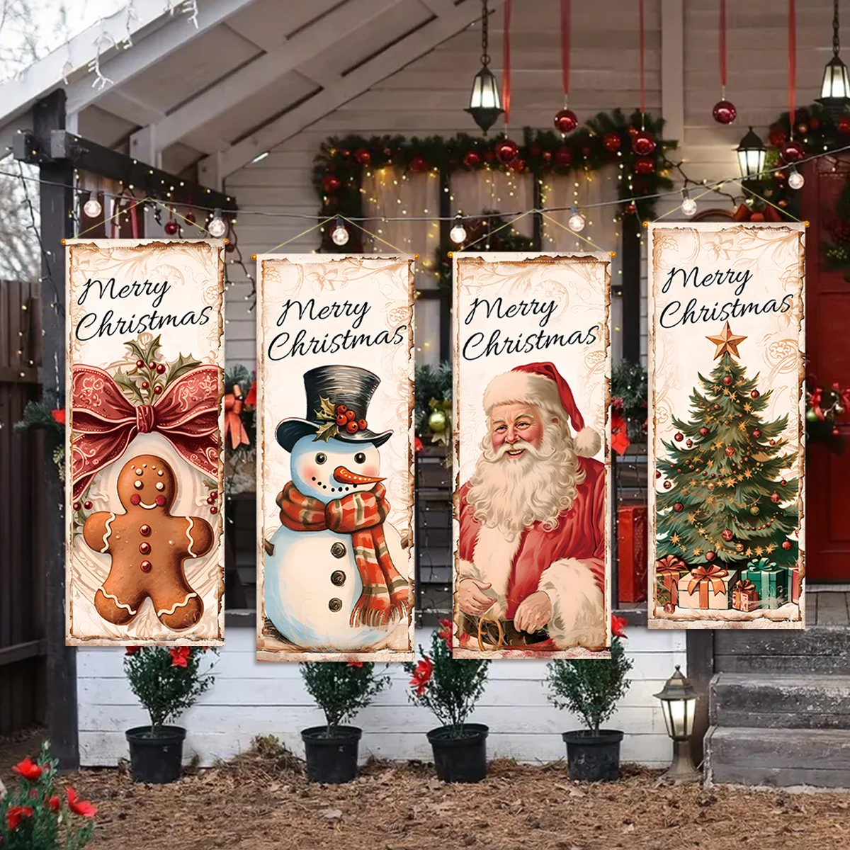 Christmas Hanging Flag Oranment Vintage Christmas House Pull Flags Hanging Decor 2025 for Home Party Fireplace Decorations 2026