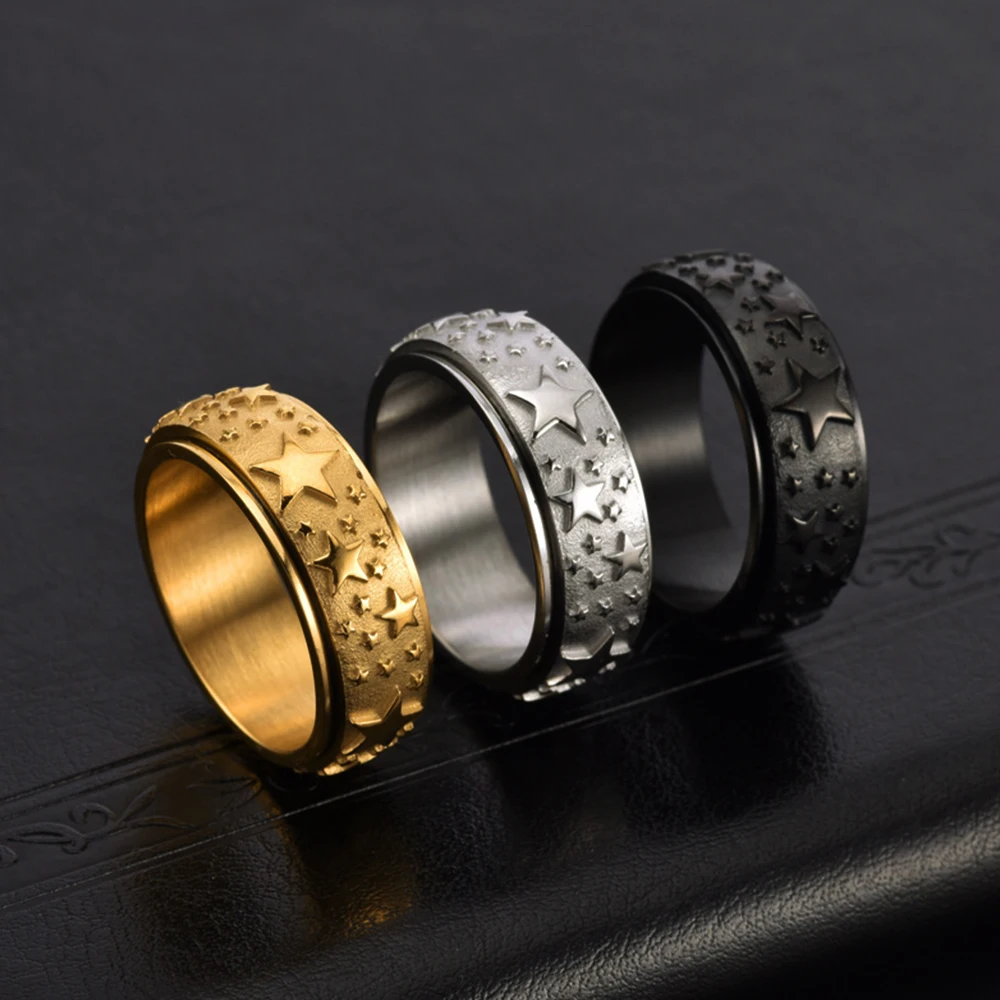 Unisex Stainless Steel Spin Ring by Starmoon Anti-Pressure Anxiety Relief Couple Party Hip Hop Jewelry Free Spin Gift