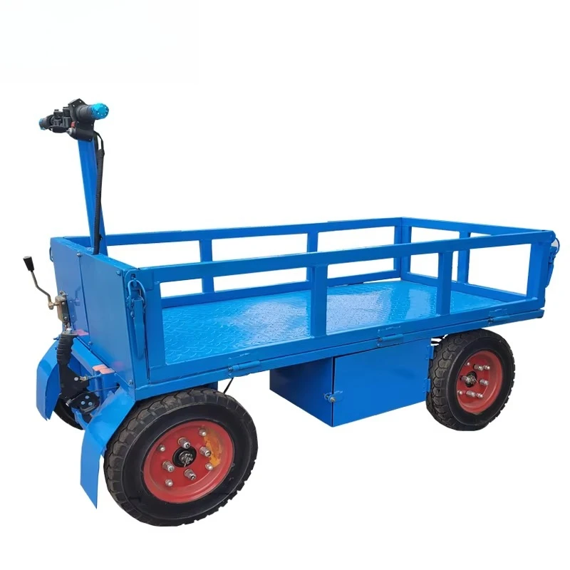 Warehouse handling Electric four-wheel flatbed truck Logistics Warehousing and hauling cycle Standing flatbed truck view 4