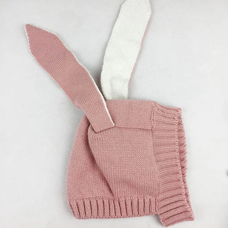 Cute Rabbit Ear Baby Hat Winter Knitted Warm Kids Cap Beanie Solid Color Infant Toddler Earflap Hats 6-24M