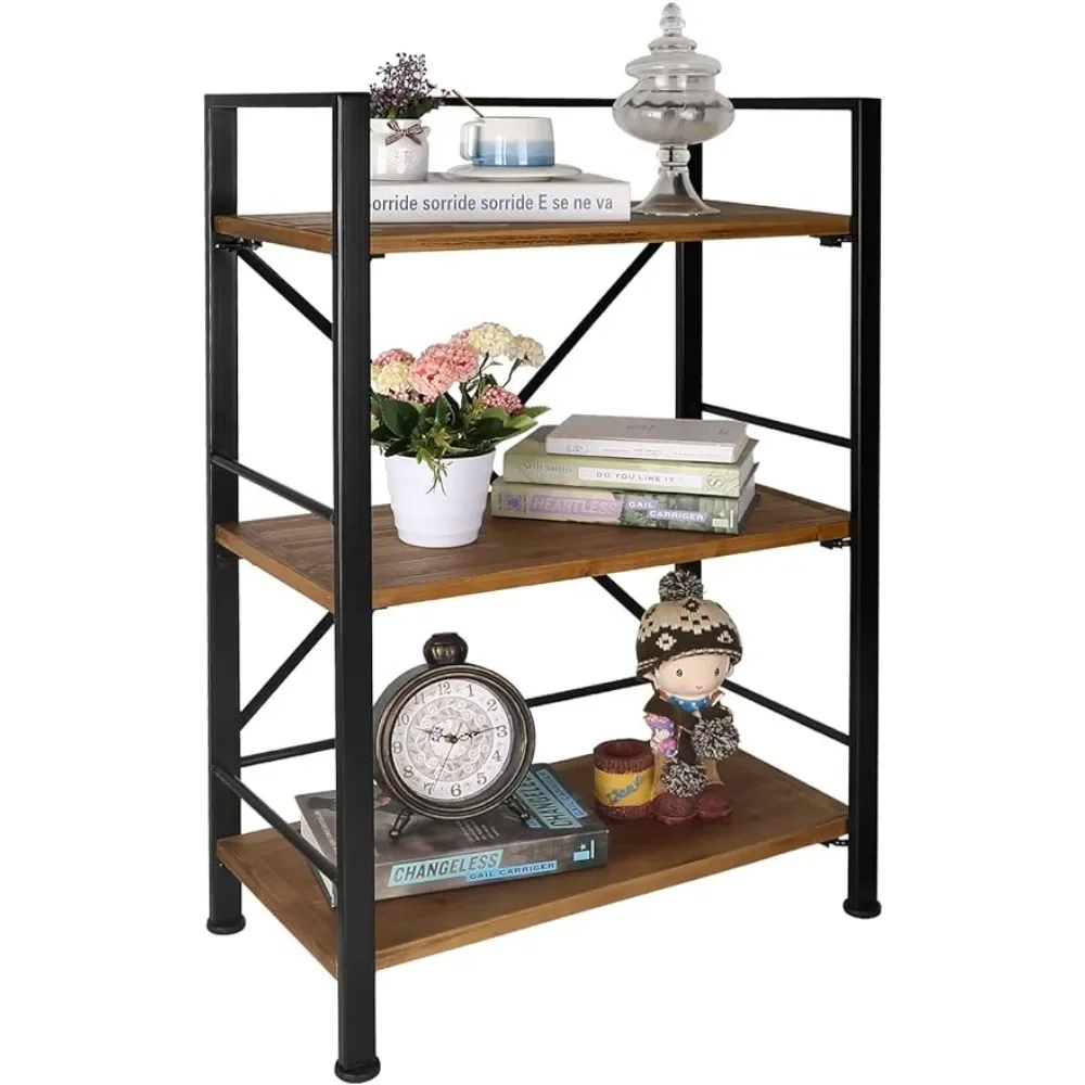 

3 Tier Real Wood Bookshelf Bookcase Metal Book Shelf for Storage Living Room Furniture Home