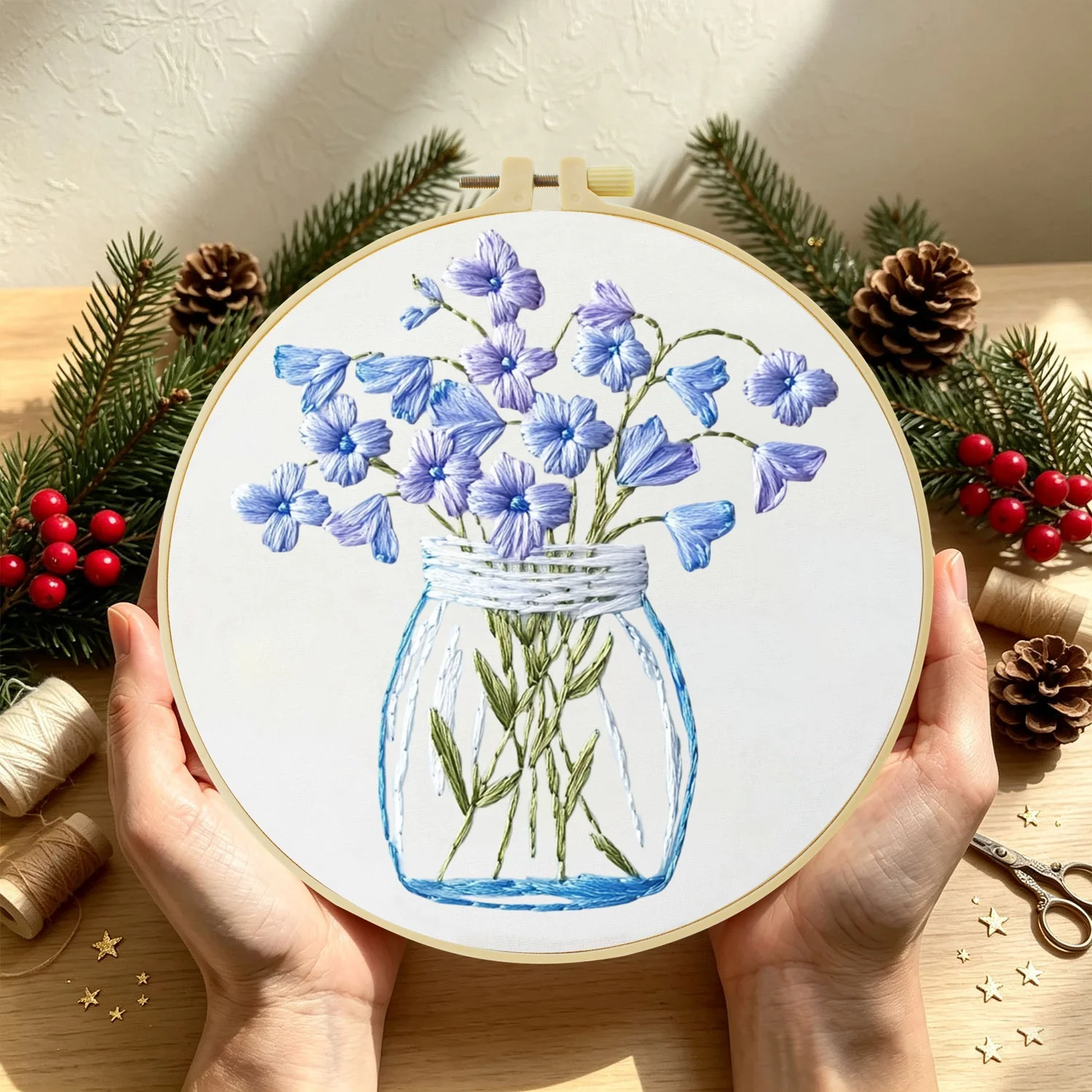 Bluebells Mason Jar1set Diy Embroidery Kit For Beginner Embroide Starter Kit Cross Stitch Art For Gift Needlework Craft 1set Diy