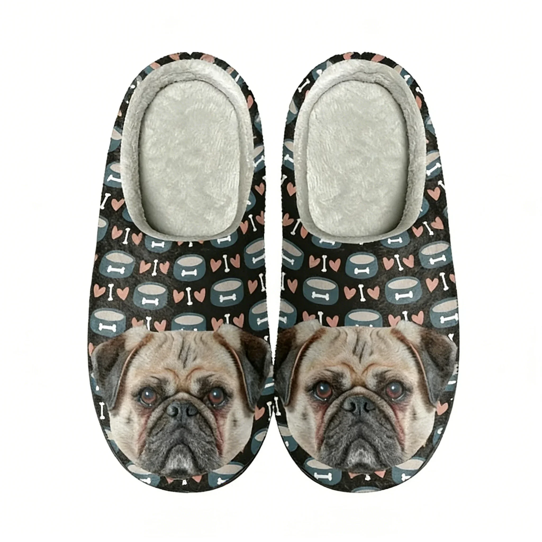 French Bulldog Print Women Men Plush Slippers Lightweight Winter Comfort Flat Floor Silent Slides for Pets Lovers