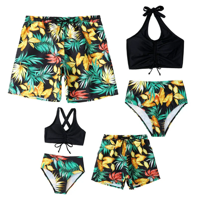 

Family Matching Swimwear Mother Daughter Suspender Swimsuit Father Son Shorts Mom Girl Suspender Beach 2Pcs Parent-Child Clothes