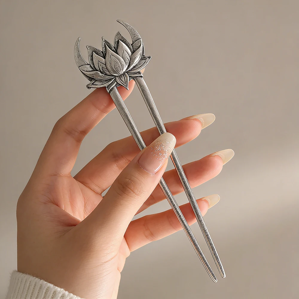 Einfache, elegante Wikinger-Haarspange im Retro-Lotus-Stil, U-förmig, für Damen, trendige, vielseitige Haaraccessoires im norwegischen Stil für Partys – Detail 3