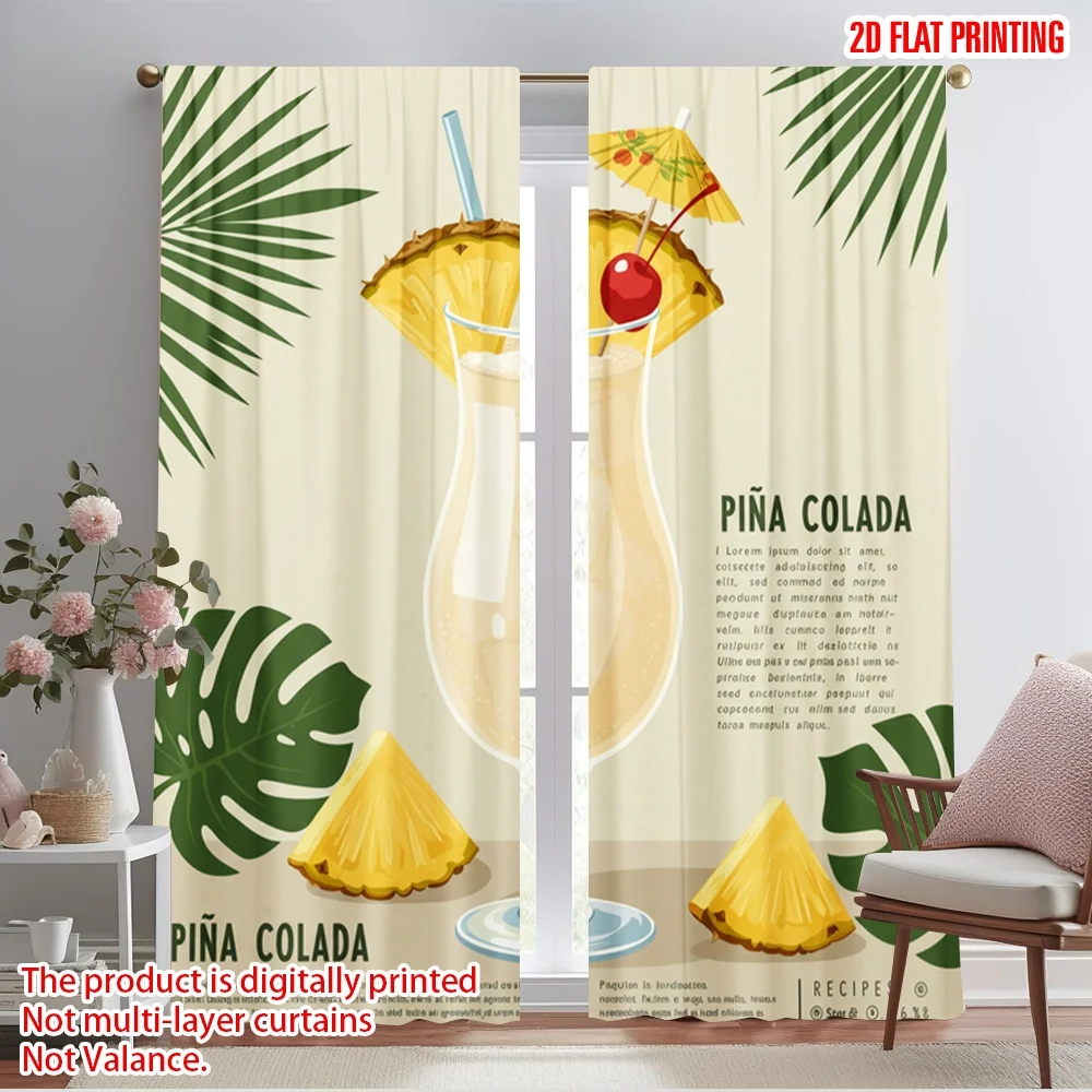 

2pcs 2D flat printing Curtain Pineapple Cocktail Drink Polyester Fabric Without Electricity 0 Use for Indoor Celebrations Room