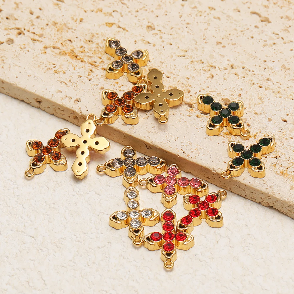 4Pcs Stainless Steel Multi-color Zircon Cross Pendants for DIY Crafts Jewelry Bracelets Making Earrings Necklace Charms Material
