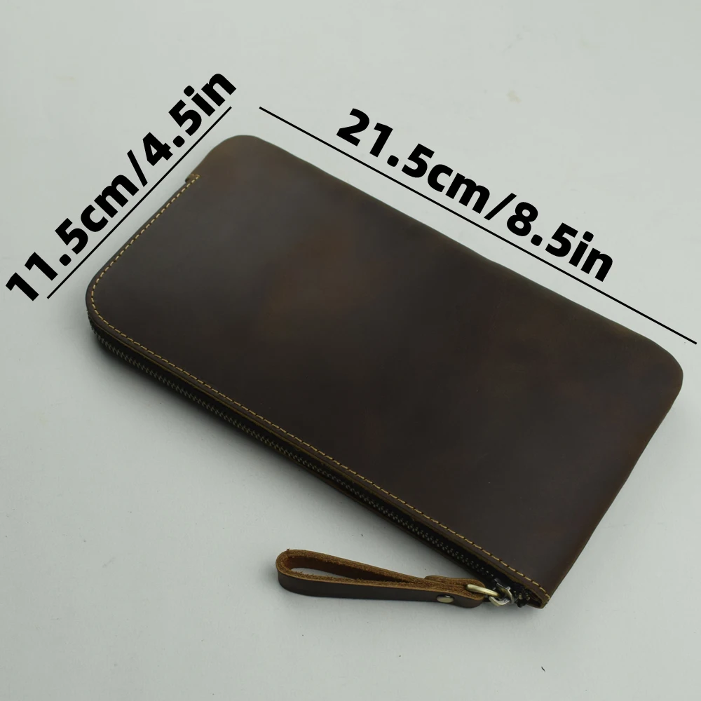 Vintage Leather Zippered Pen Case with Multiple Slots — Large Capacity Portable Stationery Organizer