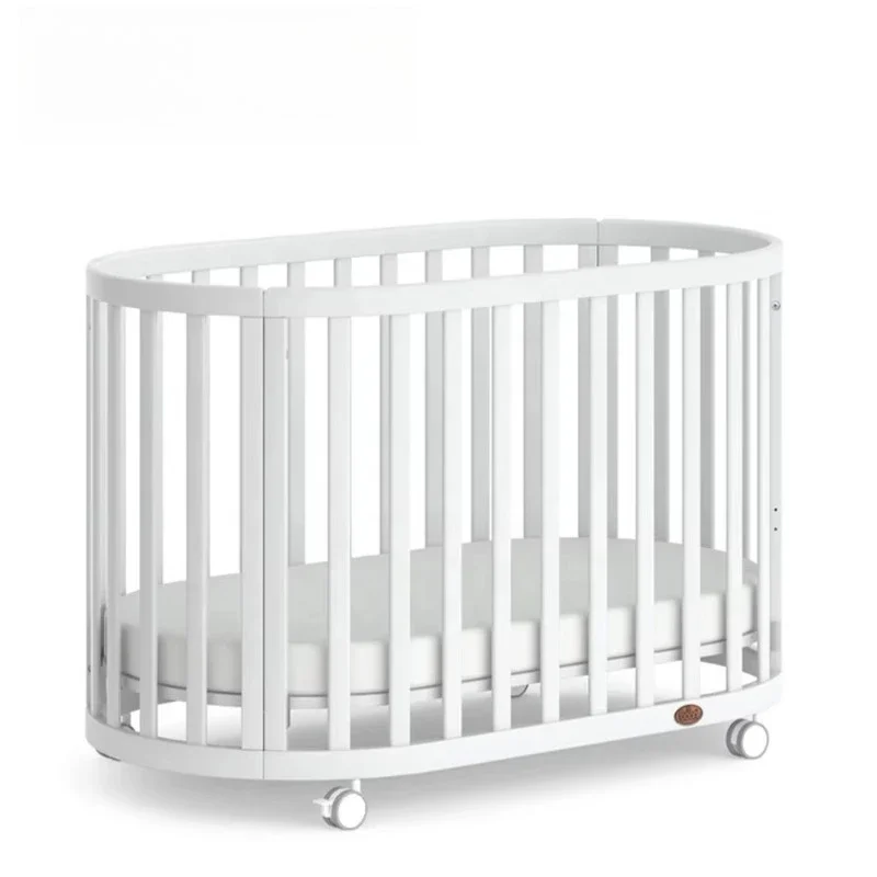 Nursery furniture set convertible 3 in 1 children's oval wooden newborn crib crib with wheels