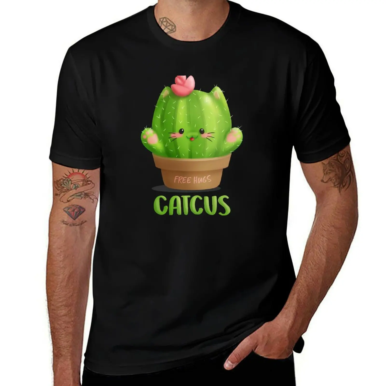 

Cat + Cactus = Catcus Kawaii Kitten Free Hug Succulent Funny Pun T-Shirt man t shirt cotton man t shirt summer T-Shirt
