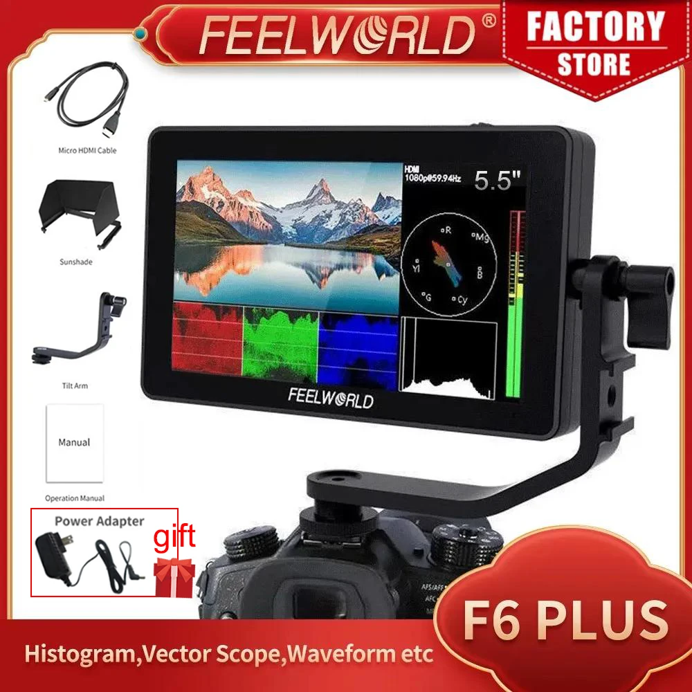 FEELWORLD F6 PLUS 5.5 Inch IPS 3D LUT Touch Screen 4K HDMI Monitor Full HD 1920x1080 Camera Field Monitor for DSLR Video Movie