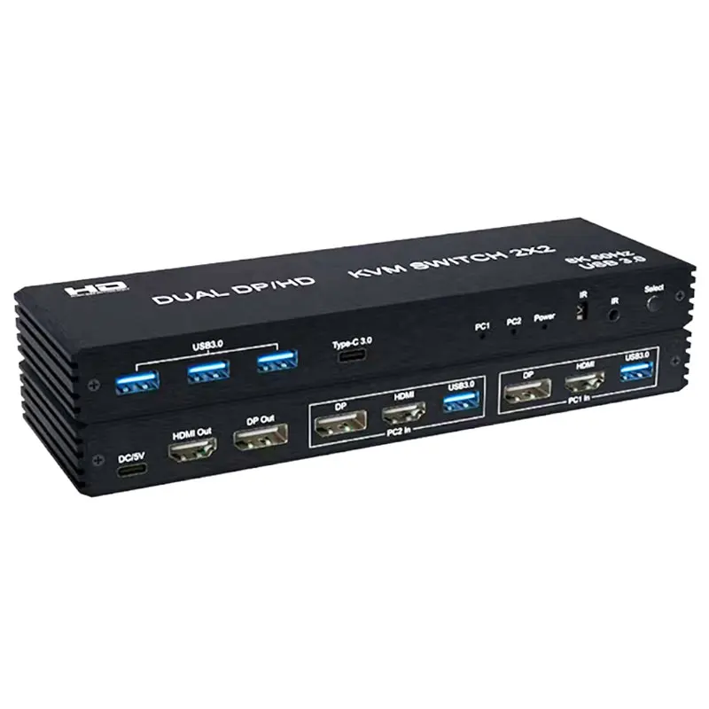 

8K@60Hz KVM Display port Switch 2 in 2 out 4K@120Hz HDMI-compatible DP USB3.0 2x2 for 2PC Share Dual Monitor Keyboard Mouse