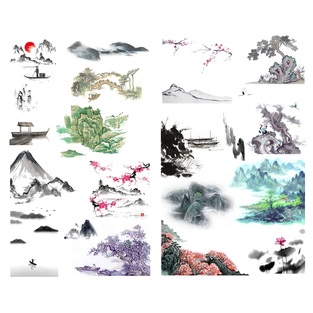 中国の風景画,かわいい装飾,アート用品,スクラップブッキング,文房具用,1ユニット