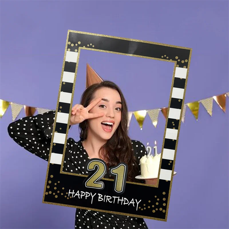 1Pcs 1-30 Year Happy Birthday Photo Booth Frame Props Kids Adult 1st 30th Anniversary Party Handheld PhotoBooth Props Supplies