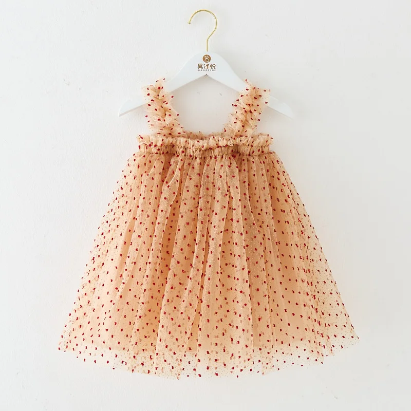 Hot New Dresses For Girls Clothes Summer Halter Polka Dot Sequins Mesh Little Girls Dress Cute Princess Ball Gown Puffy Skirt