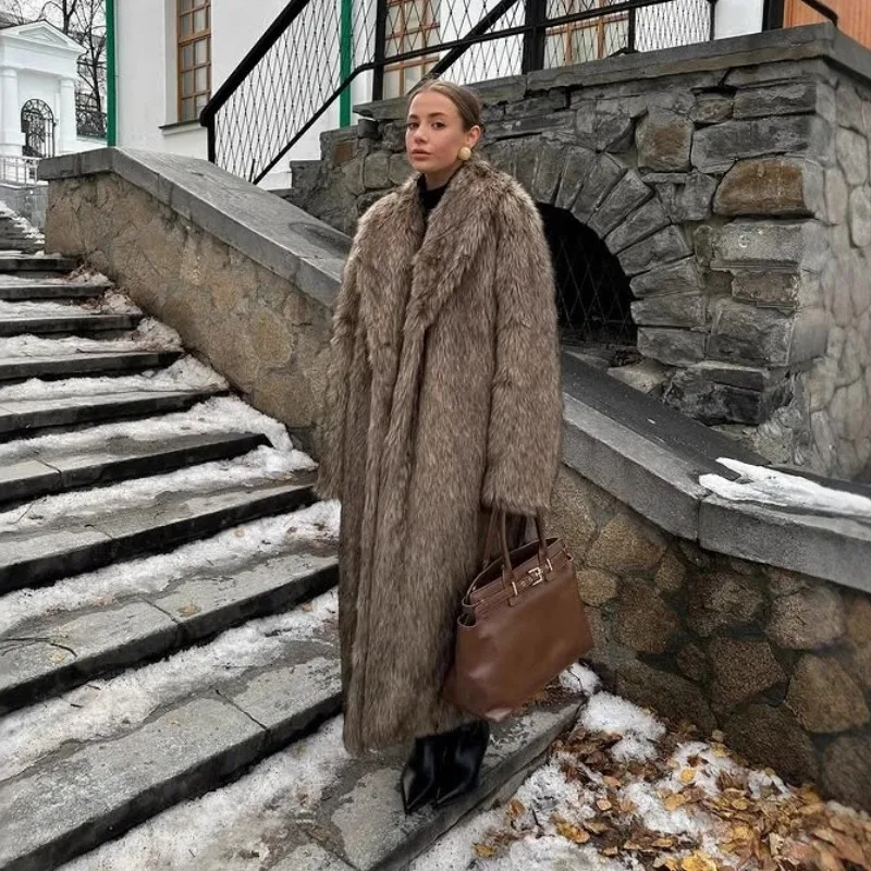 

Длинное пальто цвета абрикосовой краси, новая куртка из искусственного меха, коричнево-кофейного цвета, утолщенная зимняя теплая верхняя одежда, удлиненная длина