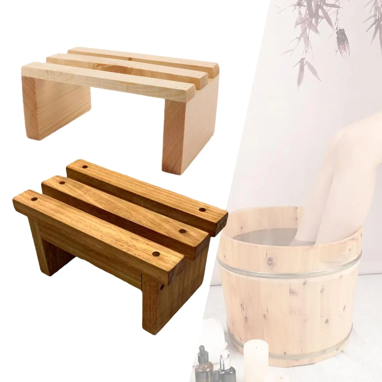 Home Foot Rest Wood Stool Wood Step Footstool for Sweat Steam Room Adults