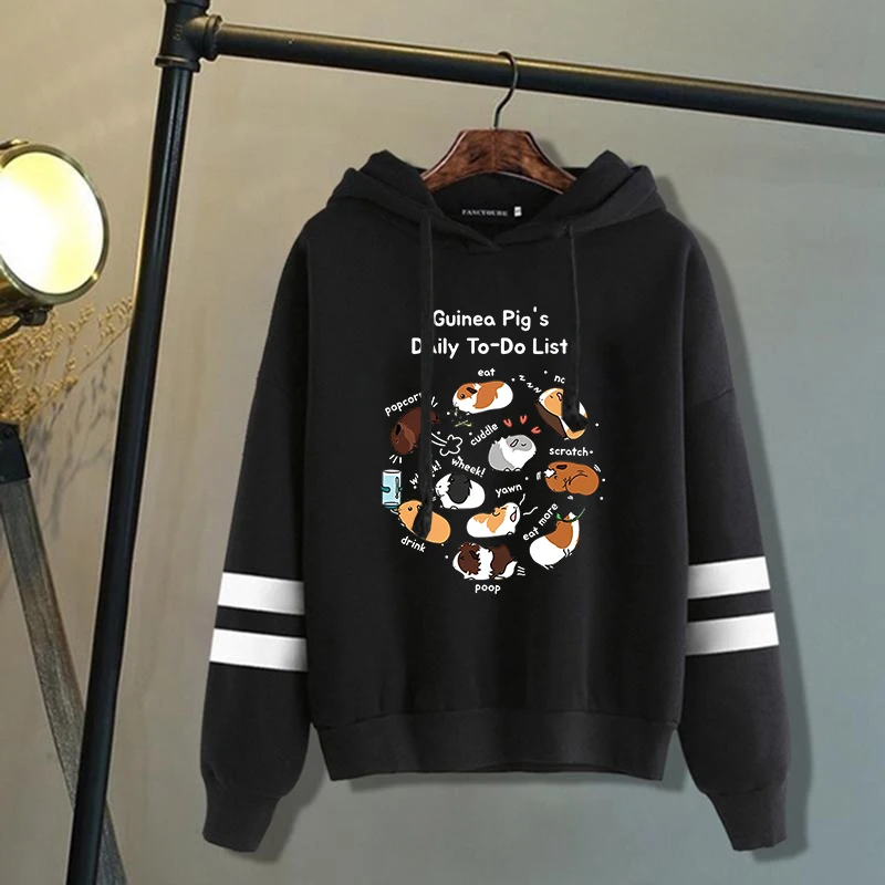 New Women/Mens Hoodies Guinea Pig Daily To Do List Print Hoodies Sweatshirt Y2k Casual Streetwear Stripe Clothes Plus Size Tops