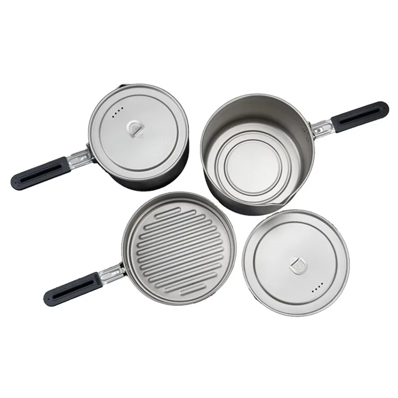 Outdoor Hiking 1-2 People Kitchen Pure Titanium Pot Camping Cookware Pot Frying Pan Set