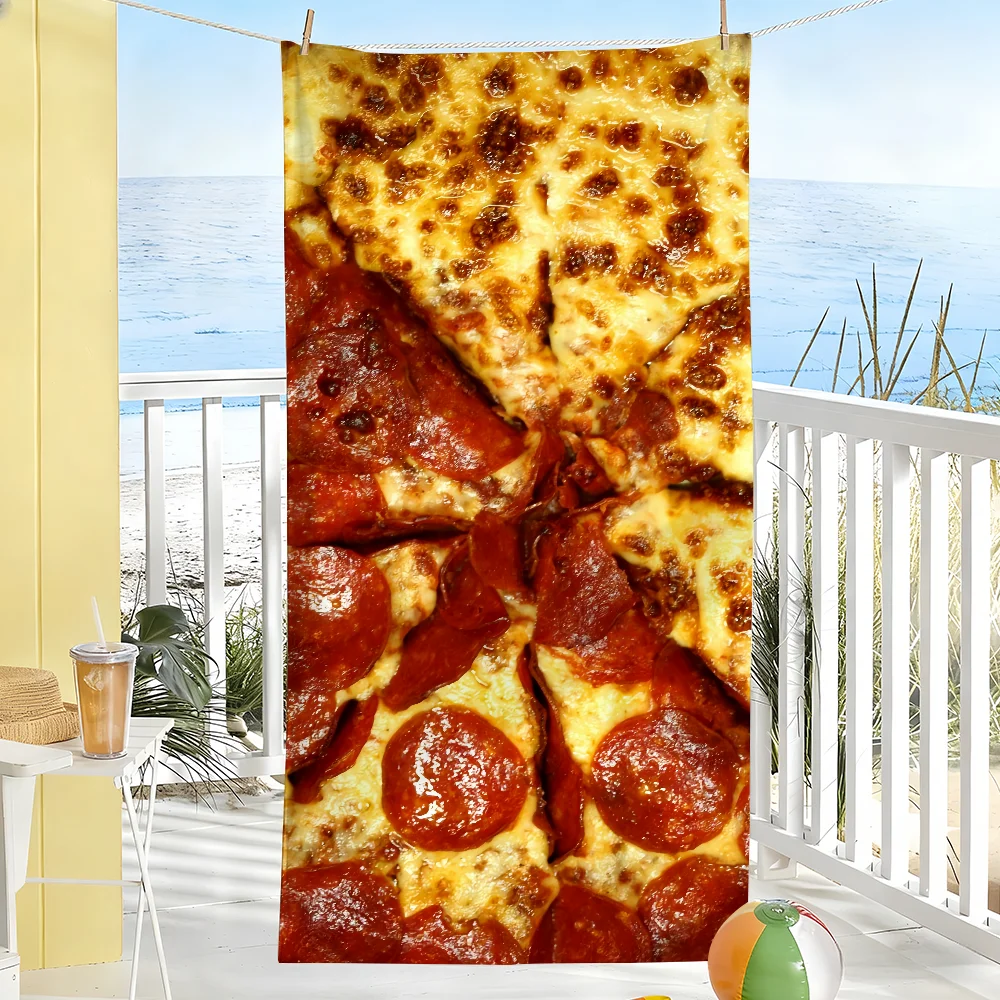 Toalla de Playa Grande, Suave, de Secado Rápido, con Diseño de Pizza Mexicana, Tacos y Tortillas, Ideal para Viajes, Gimnasio, Ducha, Camping y Deportes