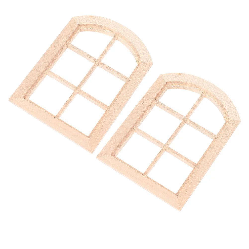 2pcs 1:12 Scale Dollhouse 6 Pane Arched Top Wooden Frames for Miniature Furniture Decoration High Realism for Dollhouse