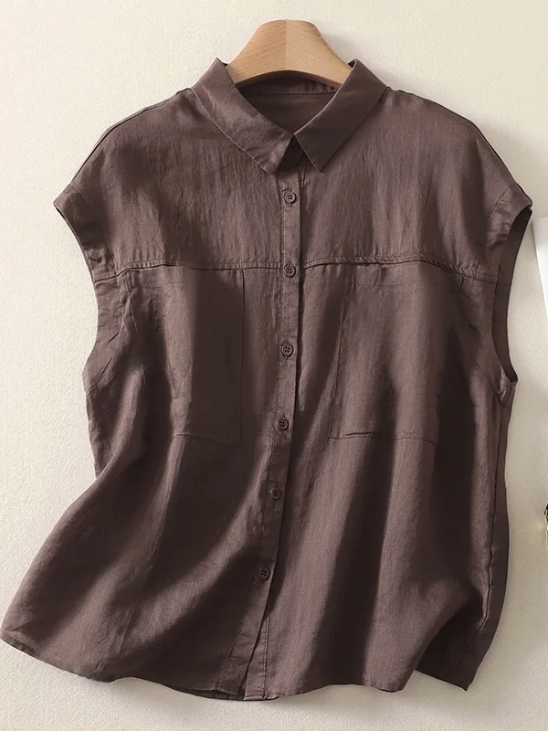Csa de manga corta de lino y aodón para mujer, Top fino sin cuello, csa informal hoada y versátil a la moda, estilo...
