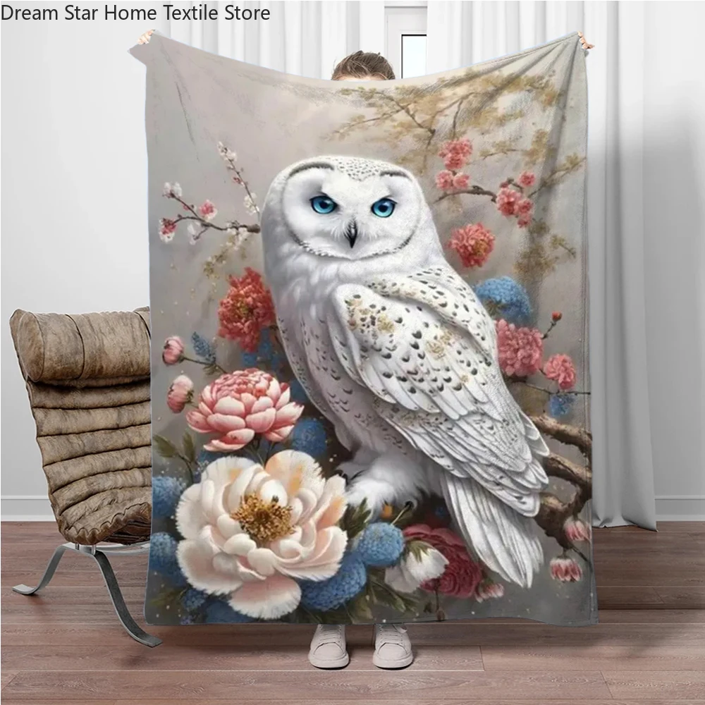 White Owl Flannel Blanket Children Warm Soft Blanket for Sofa Bed Cover Blanket Suitable for Birthday Souvenir Camping Gifts