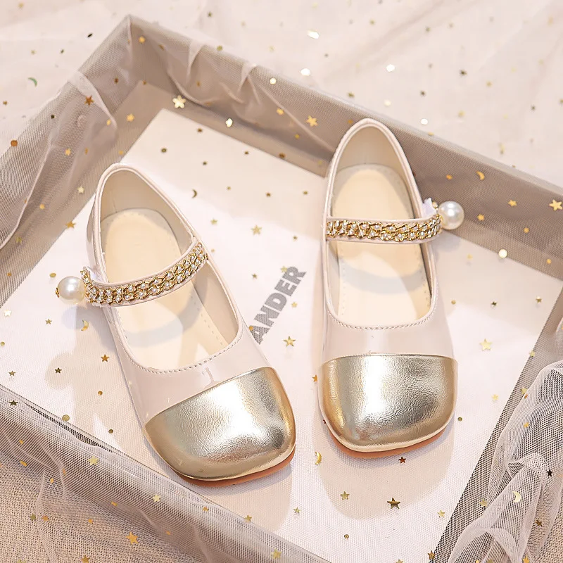 키즈 여아 PU 가죽 드레스 슈즈 봄 가을 신상 진주 공주 캐주얼 패치워크 메리 제인 플랫 단화