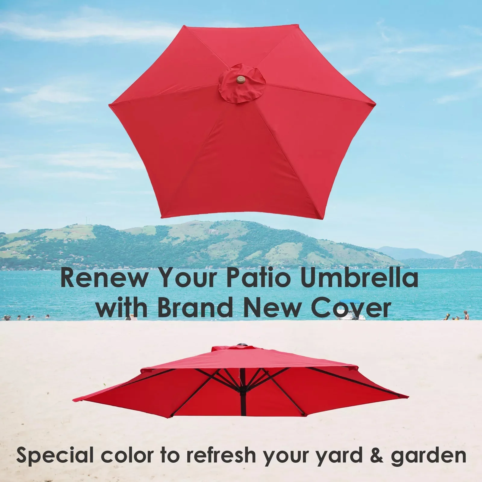 Outdoor Patio Umbrella Canopy Top Cover Replacement Red Fit 9' 6-rib Umbrella