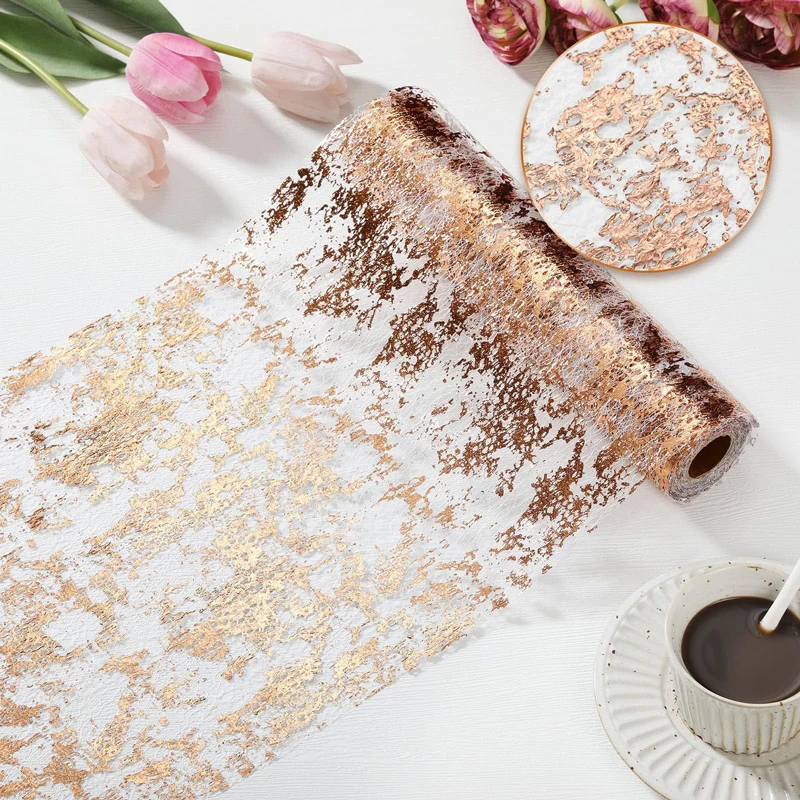 Chemin de Table Fin en Tissu D.lique à Paillettes Dorées, Décoration pour ixde Mariage