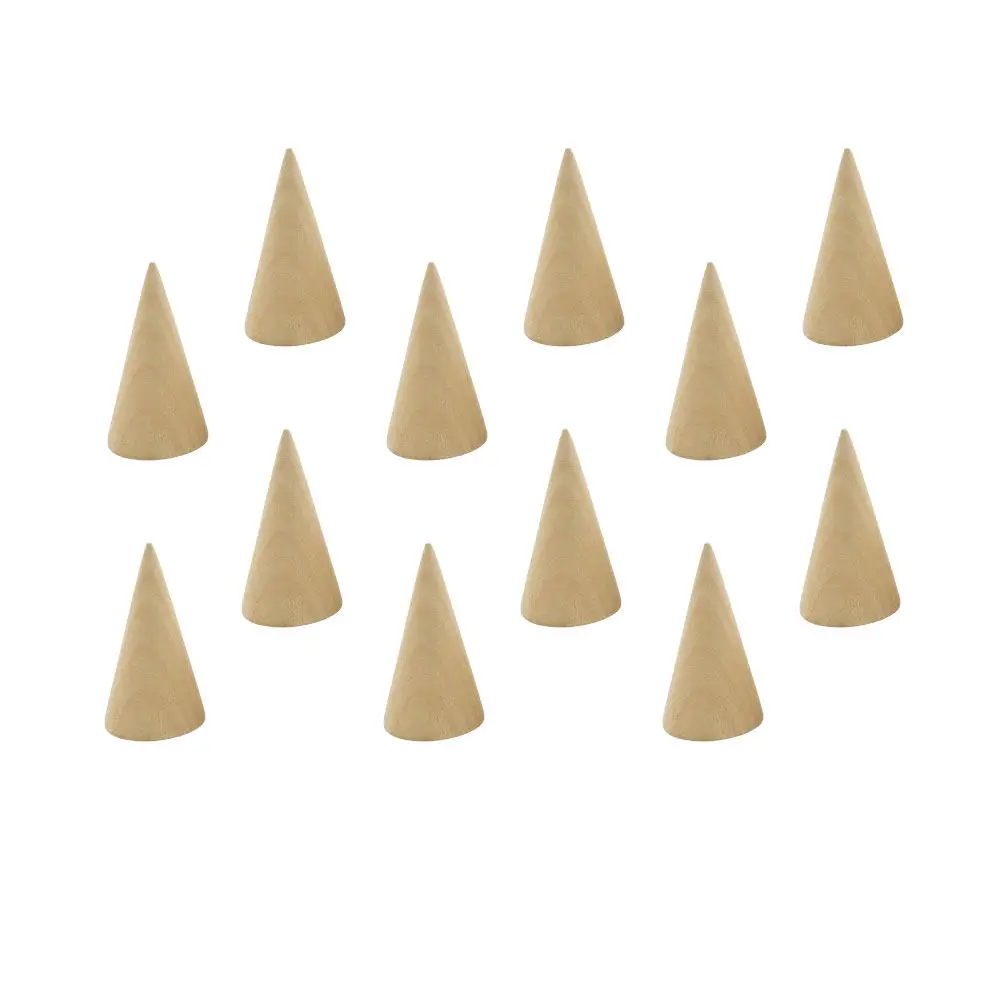 

12Pcs Wood Ring Holder Conical Jewelry Display Stand Smooth Flat Bottom Stable Desktop Organizer for Home Bathroom Bedroom