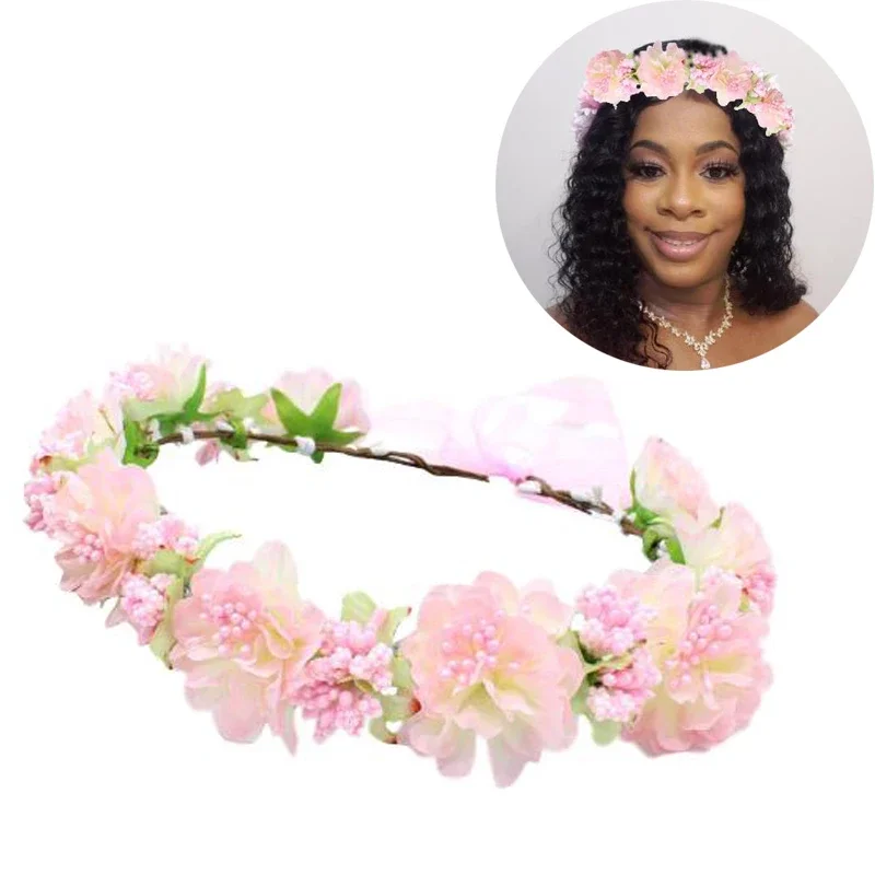 Flower Headband Bridal Floral Crown Garland Halo for Wedding Festival Wreath Girls BOHO Garland Halo Maternity Photoshoot