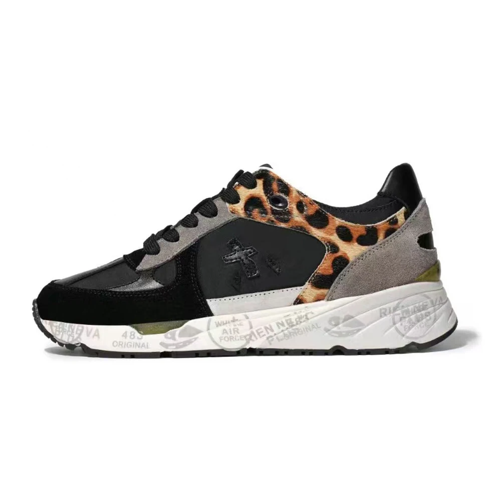 PREMIATA Fashion Suede Simple All-match Comfort Breathable Sports Shoes Classic Leopard Print Retro Trend Lace-up Casual Shoes