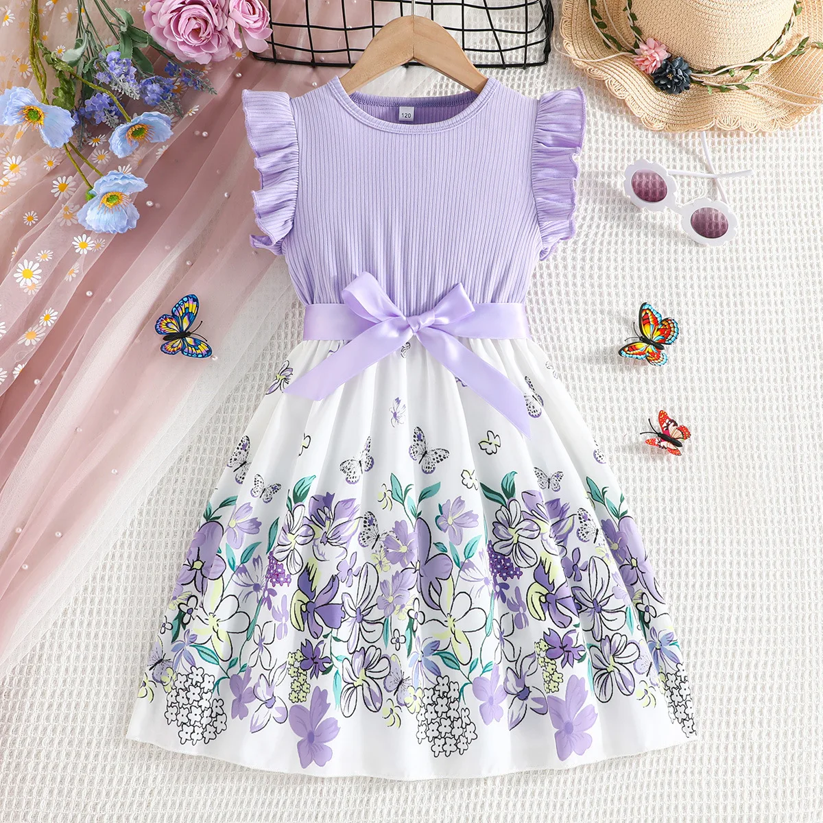 

2024 Girls Casual Dresses Children Summer Cute Dresses Floral Butterfly Prints Dresses Bohemia Daily Clothing for 3-10 Years