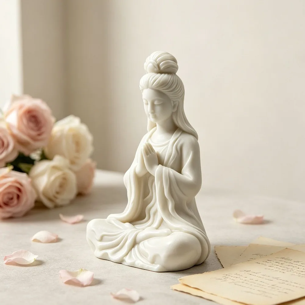 Sitting in Meditation Guanyin Candle Mold DIY Buddhist Shrine Aromatherapy Soap Candle Silicone Mold Figure Ornament Resin Mould