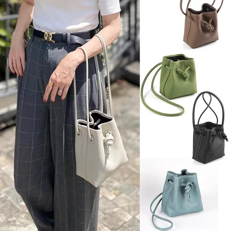 Luxury Genuine Leather Bond Bucket Bag Handbags For Women 2025 New Niche Designer Chic Versatile Shoulder Bags Stylish Purses