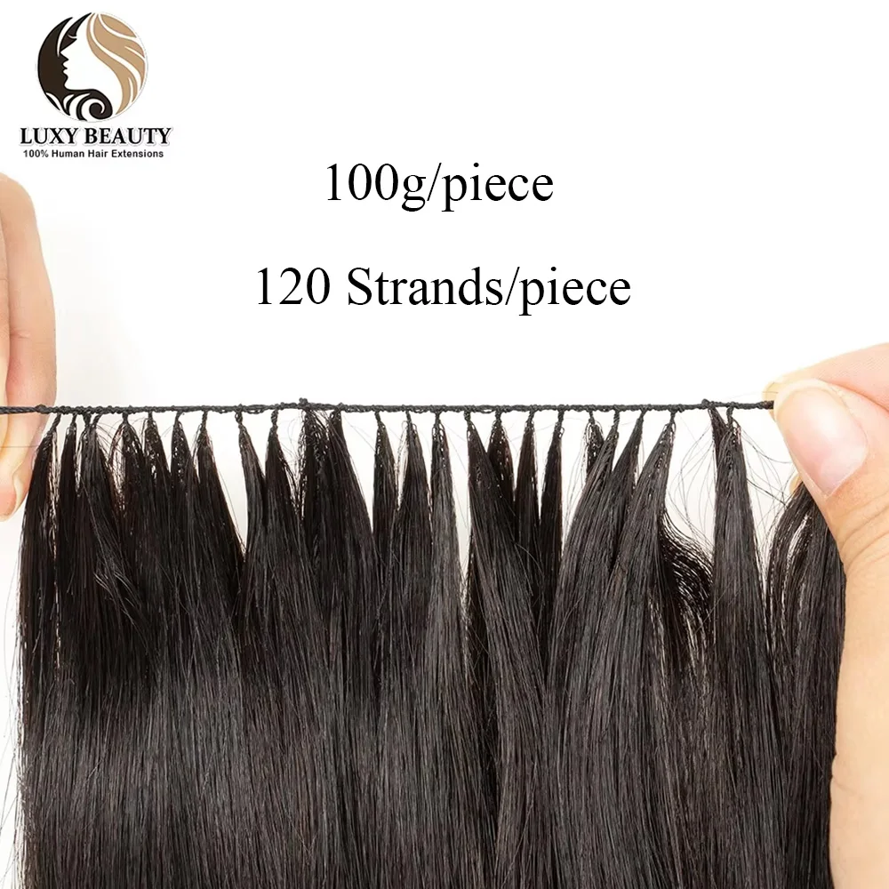 Feather Weft Human Hair Bundles Extensions Natural Fish Line Non-Remy Invisible Micro rings Hair Extension Weft 100g 120strands