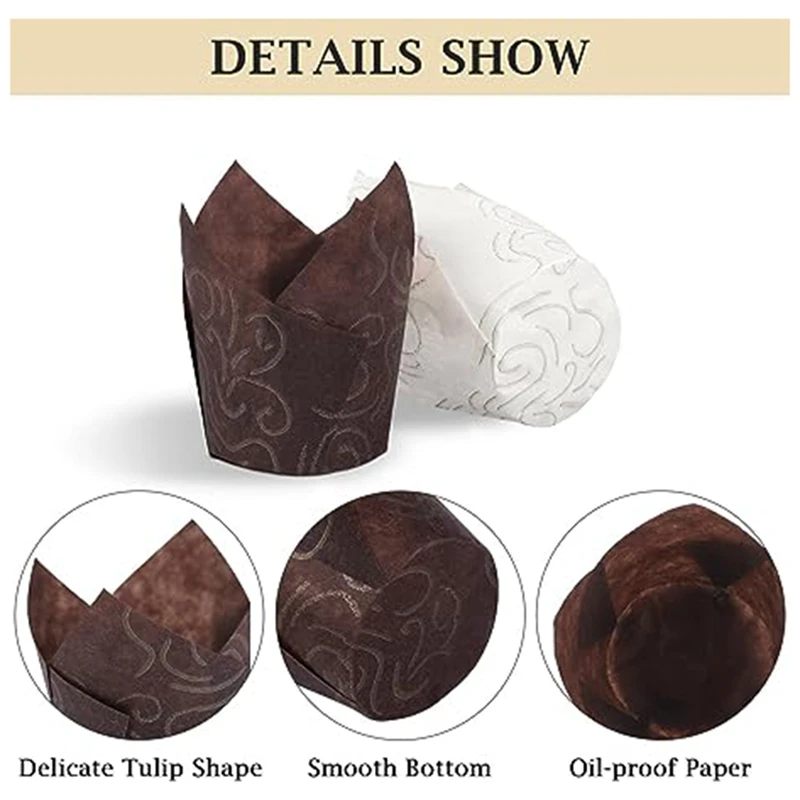 200 PCS Tulip Cake Cups High Temperature Oil-Proof Bread Paper Holder Cake Liner Flame Cup