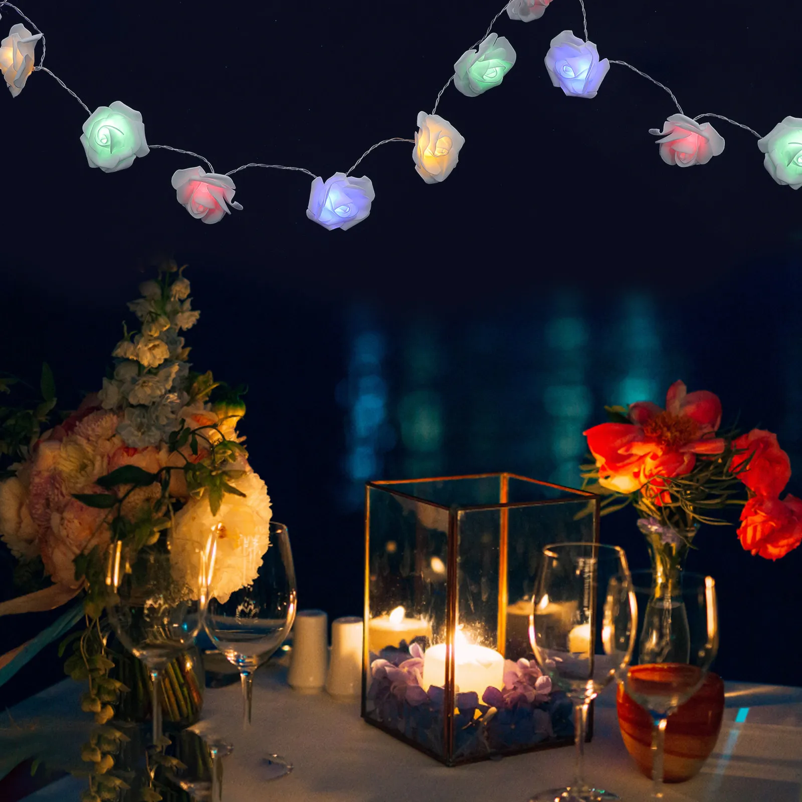 

1Pcs Rose String Light Warm LED Rose Flower Romantic Fairy Light Decorative Festival Party Wedding Outdoor Hanging Lamp String