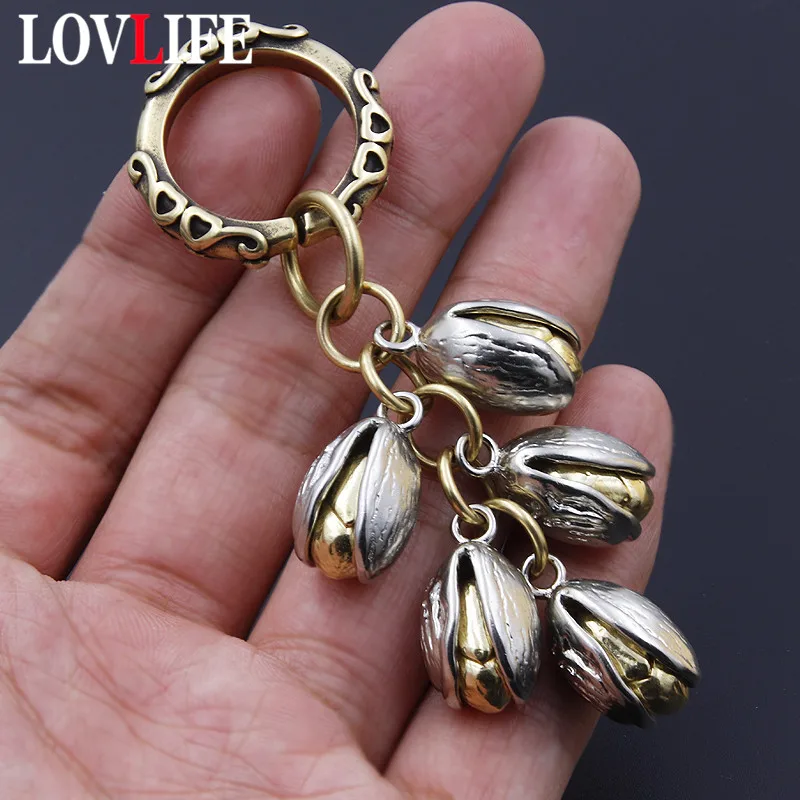 Double Color Nut Pistachios Lucky Keychains Pendants Brass Car Key Chains Rings Charms Handmade Luggage Accessories DIY Jewelry