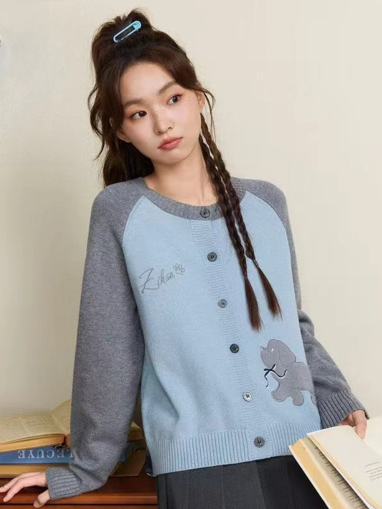 

Korobov осенние корейские свободные универсальные милые однобортные вязаные женские свитера с вышивкой