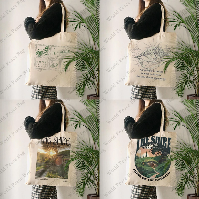 1 pc The Shire patternTote Bag Best Gift For her, Trendy Folding Shoulder BagSummer Beach holiday Bag Distressed Fantasy Merch