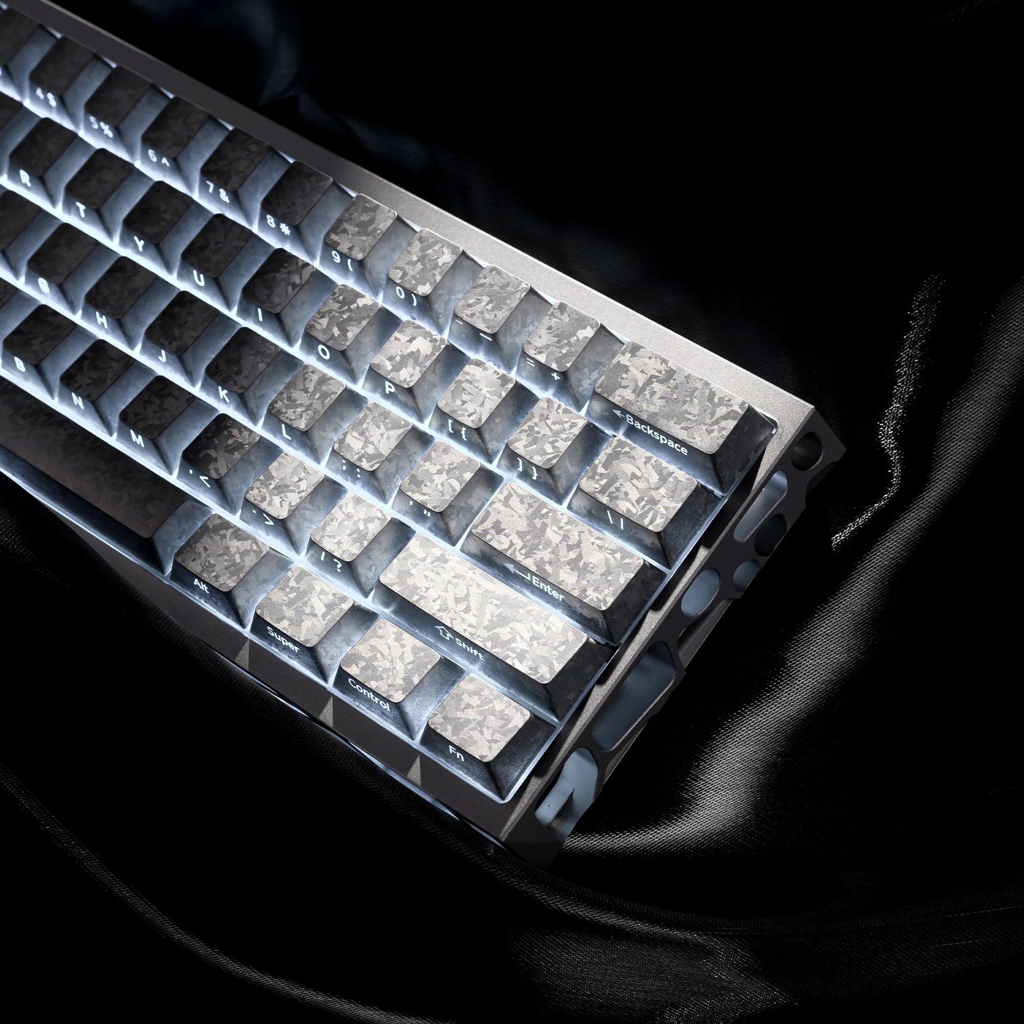 XVX Silver Carbon Keycaps Metallic Silver Powder Cherry Profile Side-Print Shine-Through Carbon Fiber Texture PC Keycaps 119-key view 2