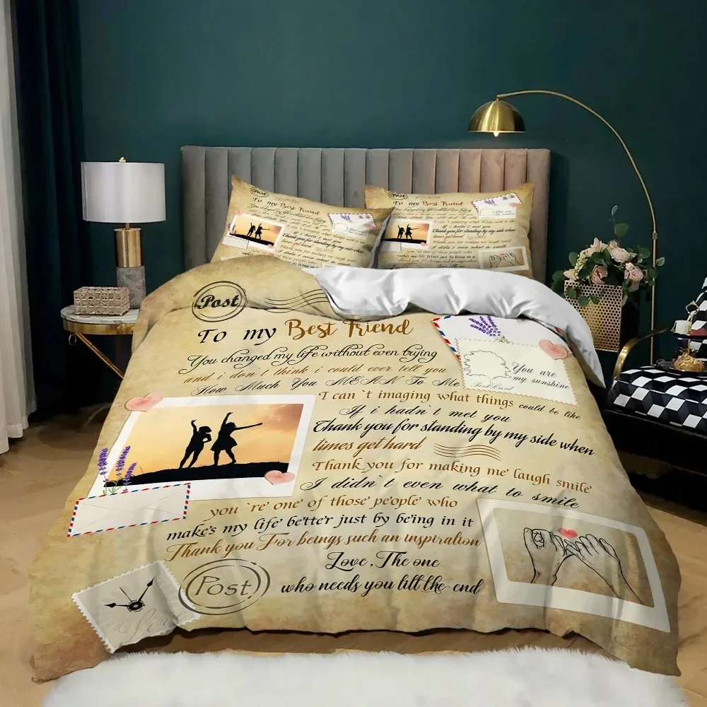 American Style letter Words Postcards Comfortable Duvet Cover Pillowcase Bedding Set Children Bedroom Decoration Home Textile