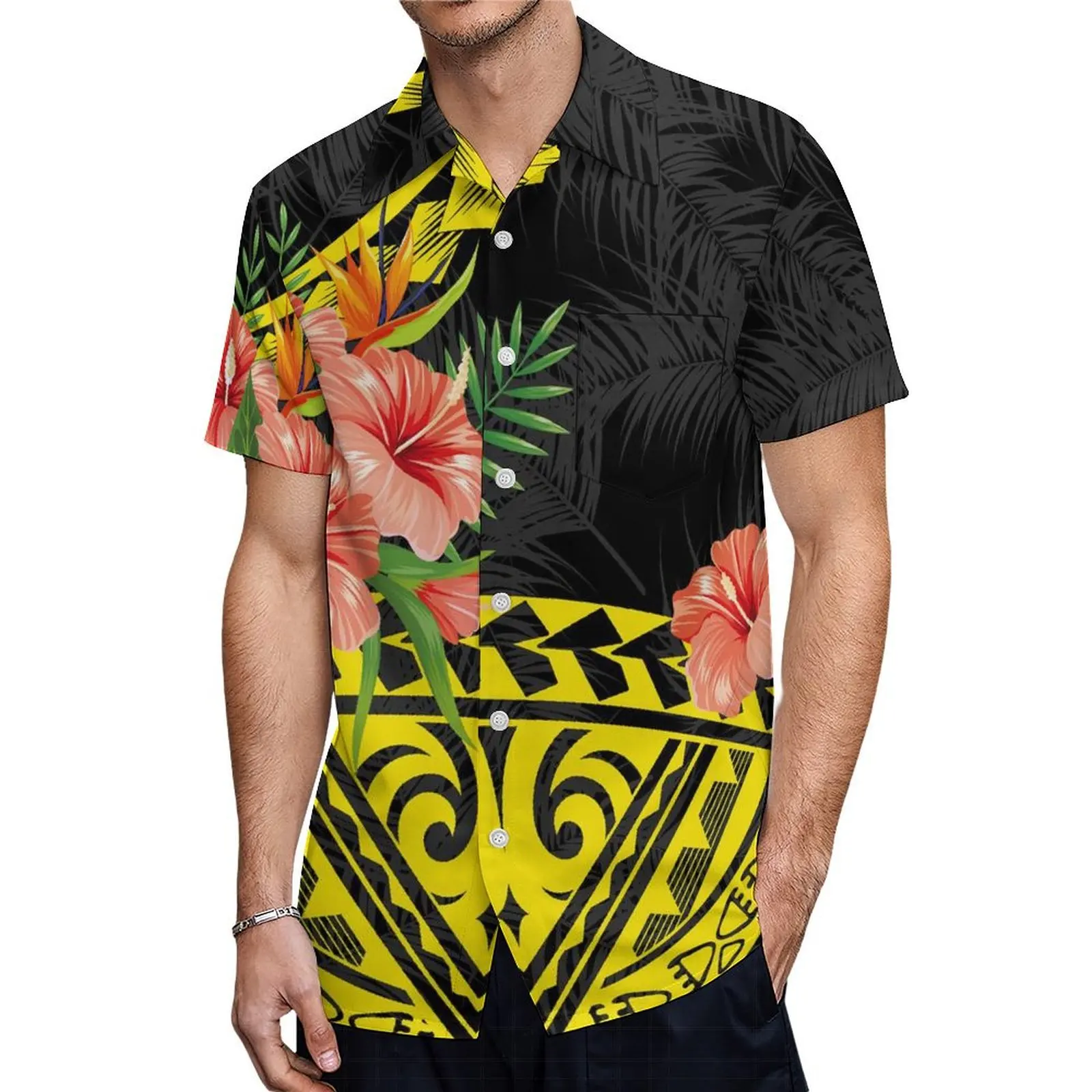 Vestido justo de manga curta para casais, fenda sexy e saia longa, camisa masculina e feminina, roupa de ilha tropical, verão