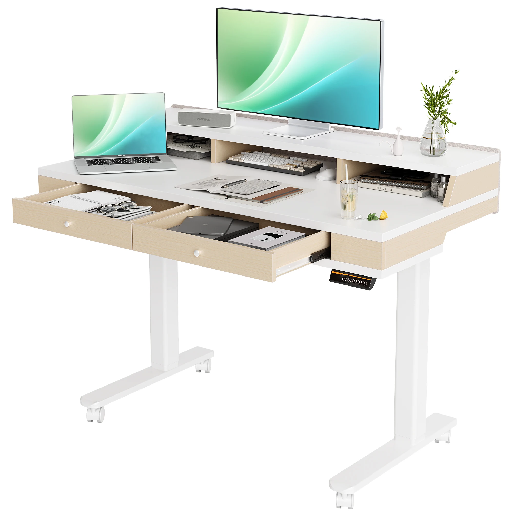 Adjustable Electric Standing Desk with Drawers