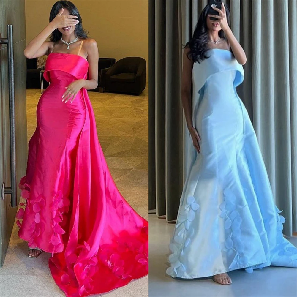 Vestido de noche con apliques de satén de Arabia Saudita, traje Midi de sirena sin tirantes, a medida, para ocasiones