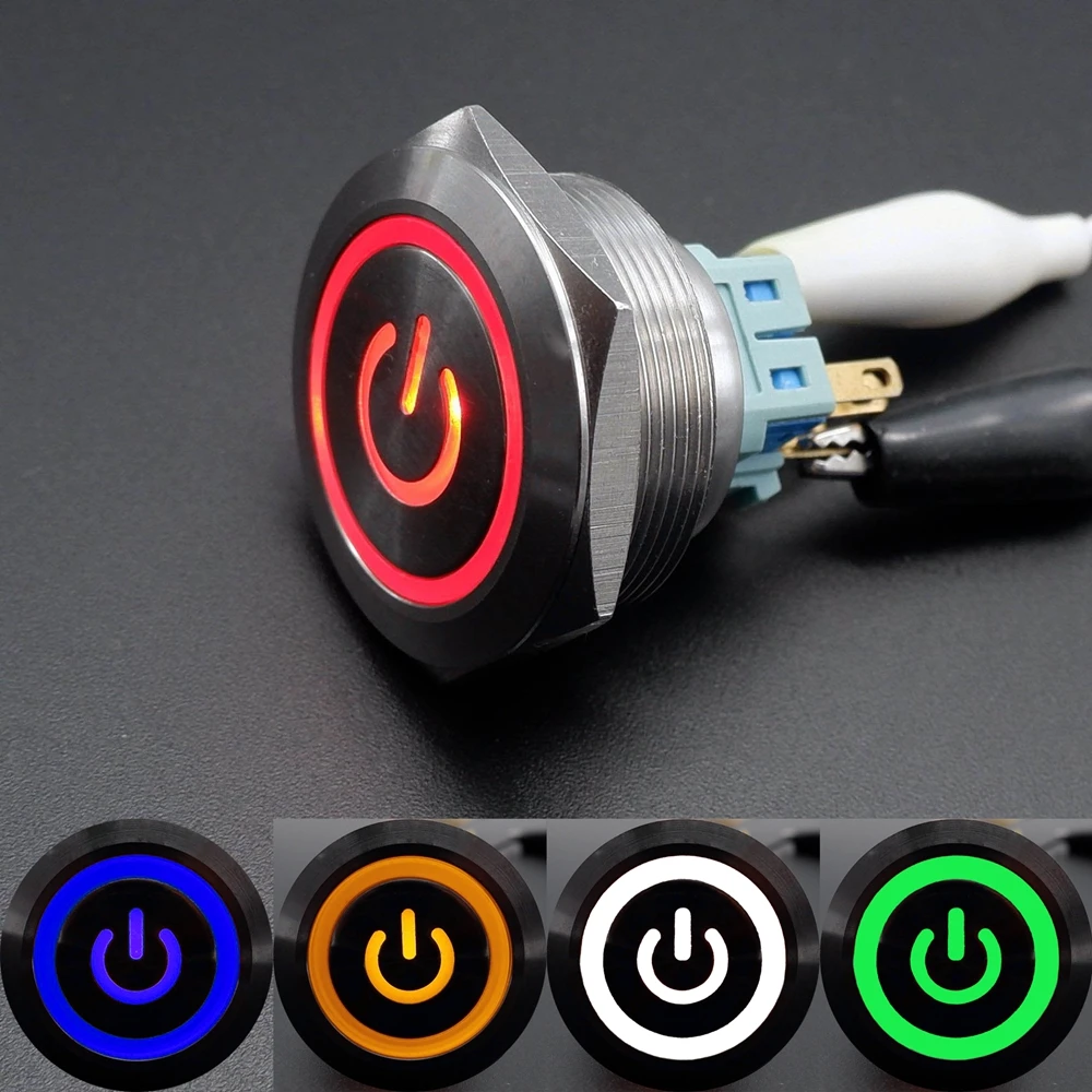 30mm Metal Push Button Switch Waterproof illuminated LED Light for Industrial Device Elevators Motor Cars 2NO2NC 1NO1NC 12V 24V